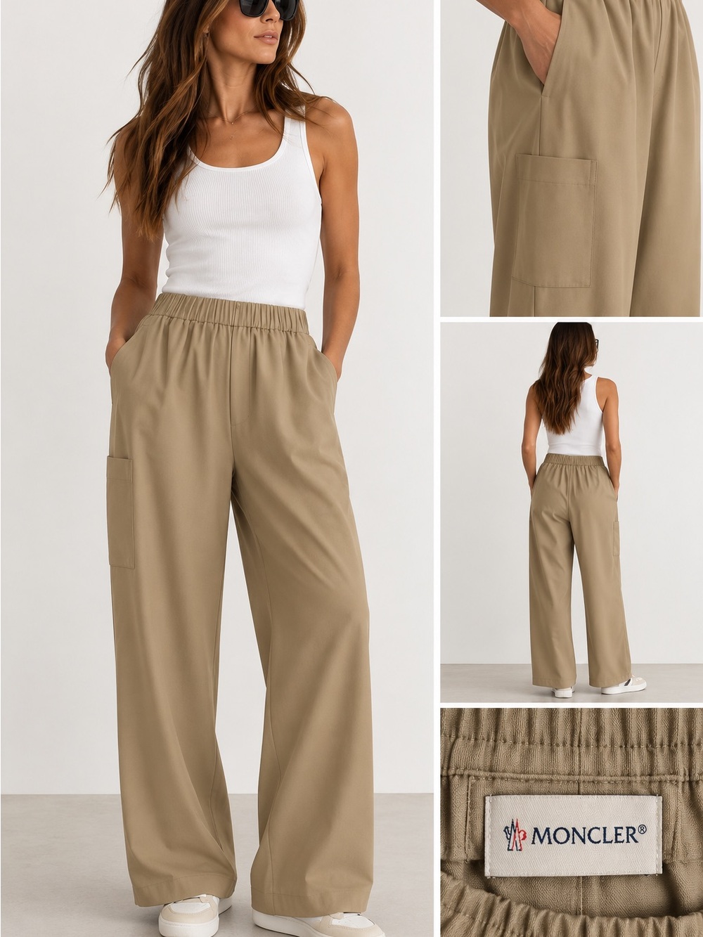 Moncler Wide Leg Wool Blend High Rise Pants Tan Beige Women’s S 🟫